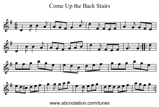 Come Up the Back Stairs - staff notation