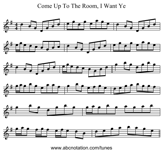 Come Up To The Room, I Want Ye - staff notation