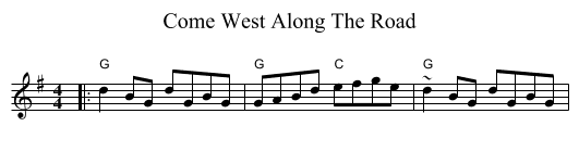 Come West Along The Road - staff notation
