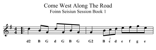 Come West Along The Road - staff notation