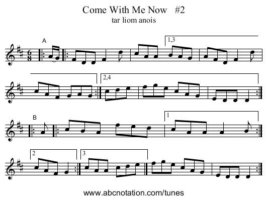 Come With Me Now   #2 - staff notation