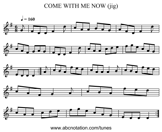COME WITH ME NOW (jig) - staff notation