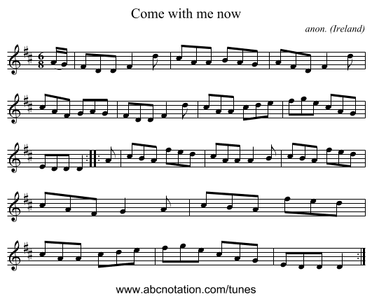 Come with me now - staff notation