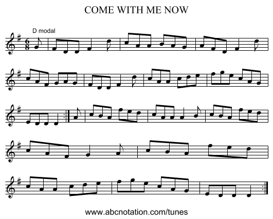 COME WITH ME NOW - staff notation