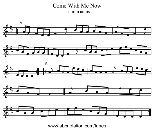 Come With Me Now - staff notation