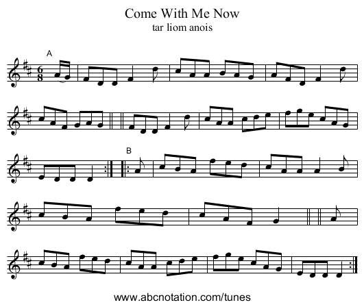 Come With Me Now - staff notation