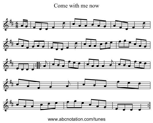 Come with me now - staff notation