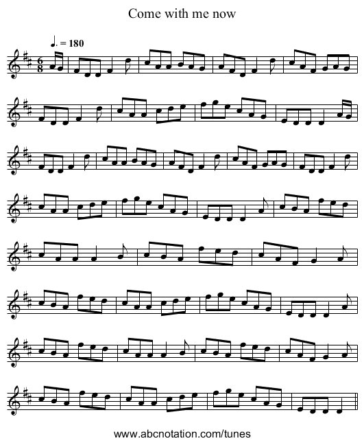 Come with me now - staff notation