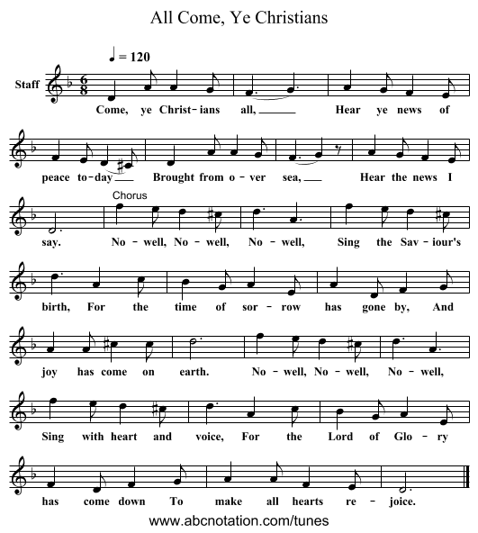 Come, Ye Christians, All - staff notation