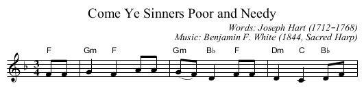 Come Ye Sinners Poor and Needy - staff notation