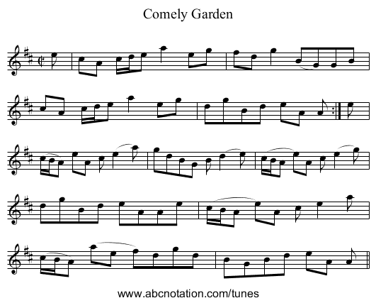 Comely Garden - staff notation