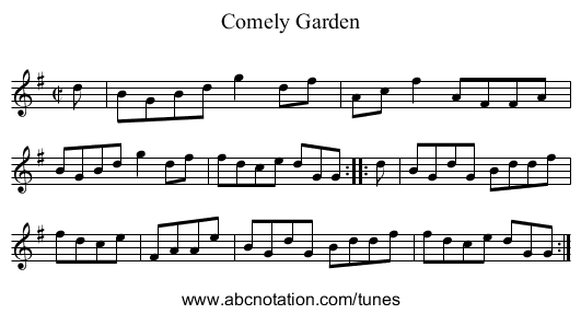 Comely Garden - staff notation