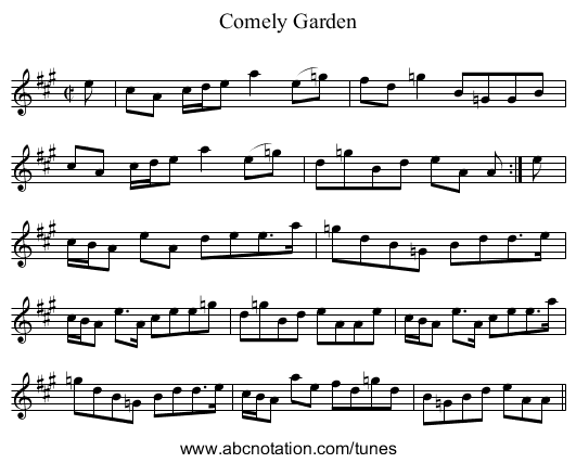 Comely Garden - staff notation
