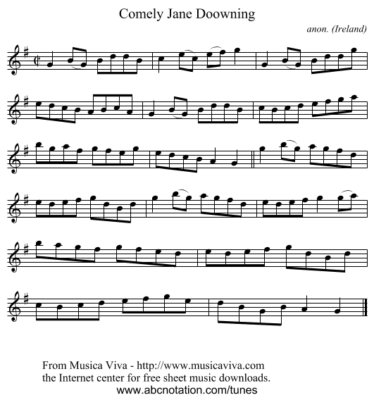 Comely Jane Doowning - staff notation