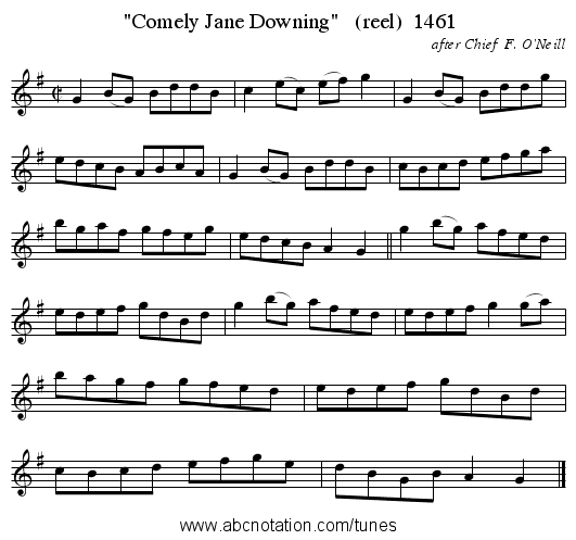 Comely Jane Downing   (reel)  1461 - staff notation