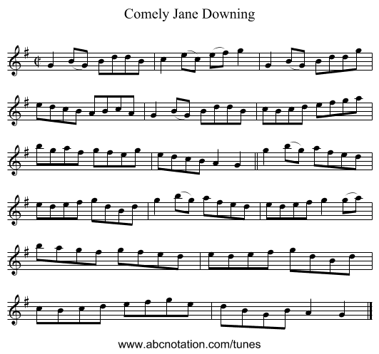 Comely Jane Downing - staff notation