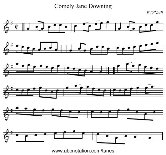 Comely Jane Downing - staff notation