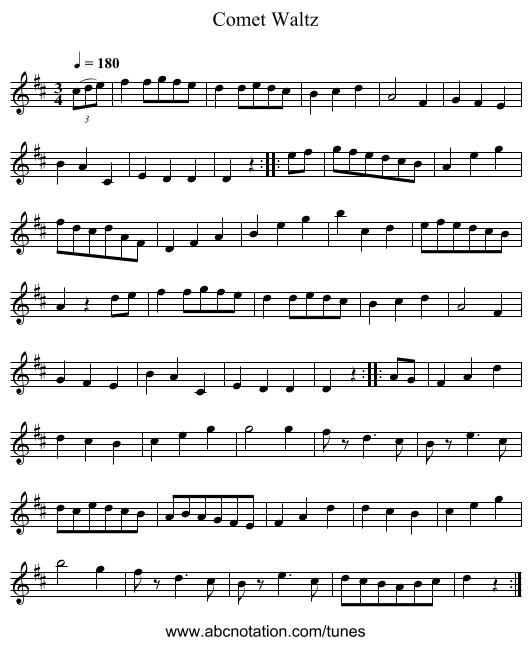 Comet Waltz - staff notation