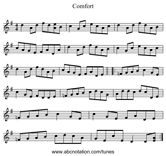 Comfort - staff notation