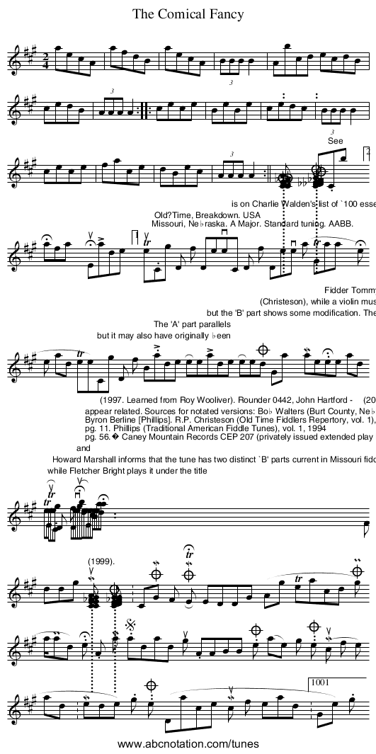 Comical Fancy, The - staff notation