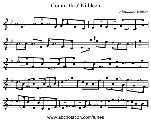Comin' thro' Kilbleen - staff notation