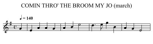 COMIN THRO' THE BROOM MY JO (march) - staff notation