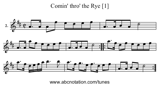 Comin' thro' the Rye [1] - staff notation