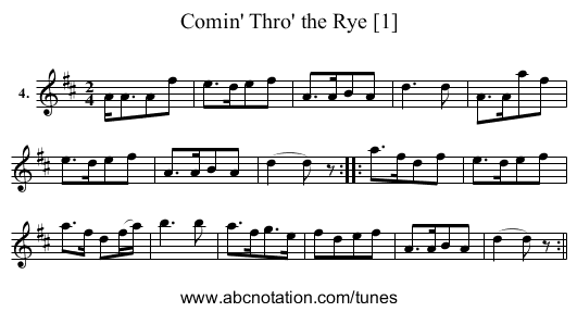 Comin' Thro' the Rye [1] - staff notation