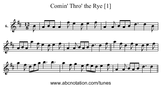 Comin' Thro' the Rye [1] - staff notation