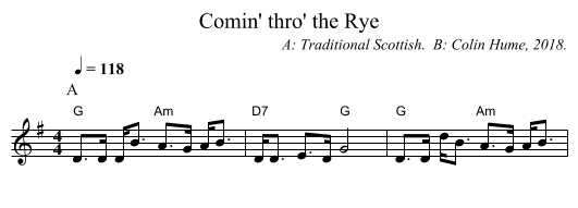 Comin' thro' the Rye - staff notation