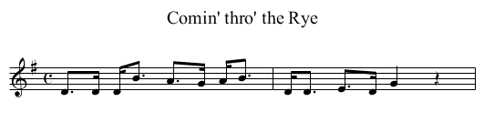 Comin' thro' the Rye - staff notation