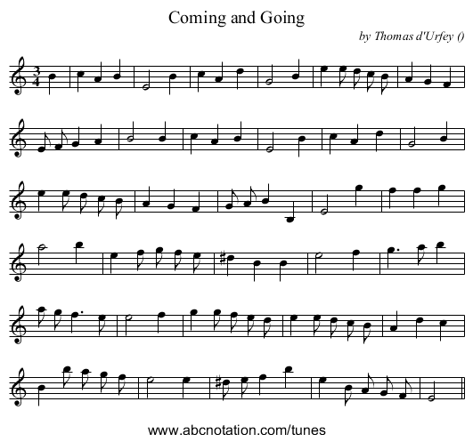 Coming and Going - staff notation