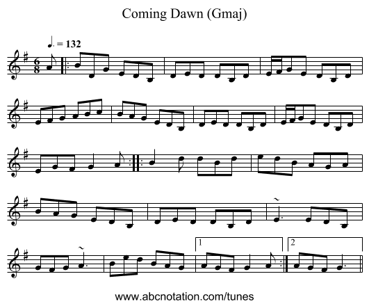 Coming Dawn (Gmaj) - staff notation