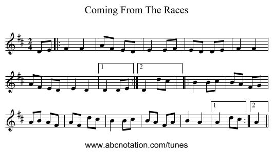 Coming From The Races - staff notation