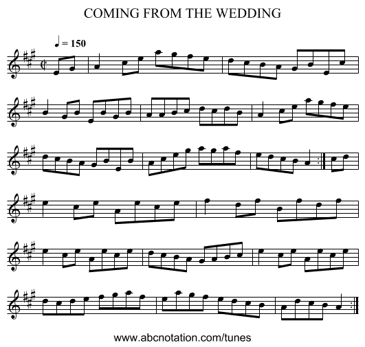 COMING FROM THE WEDDING - staff notation