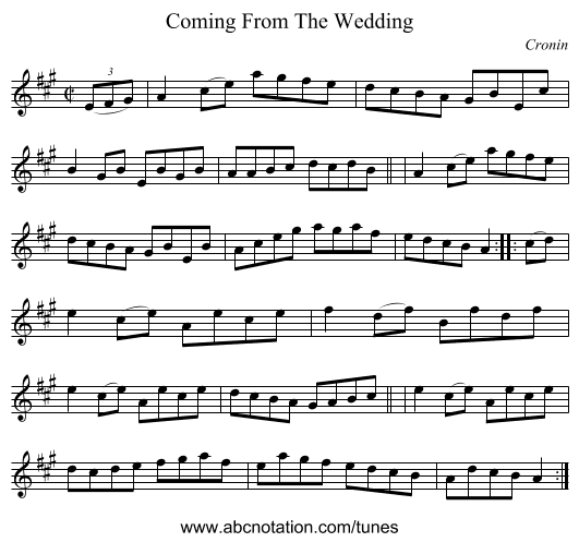 Coming From The Wedding - staff notation