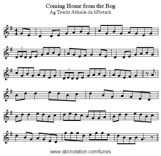 Coming Home from the Bog - staff notation