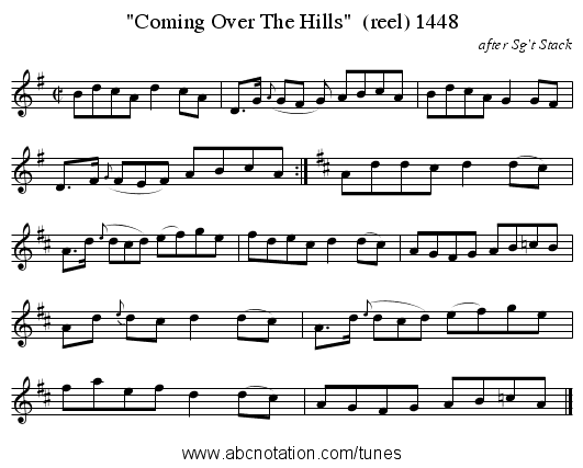 Coming Over The Hills (reel) 1448 - staff notation