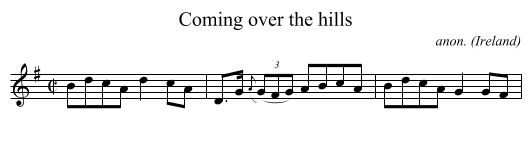 Coming over the hills - staff notation