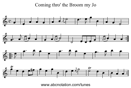 Coming thro' the Broom my Jo - staff notation