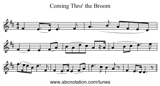 Coming Thro' the Broom - staff notation
