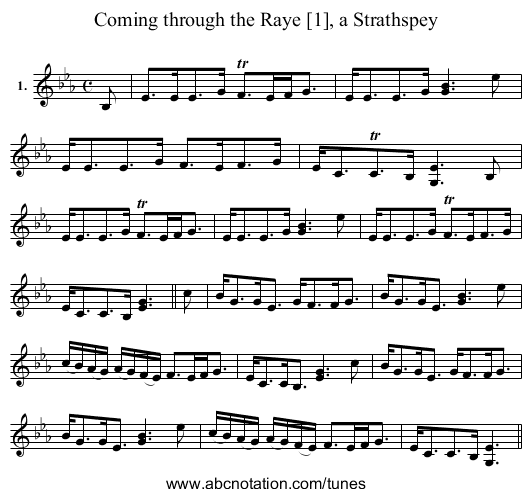 Coming through the Raye [1], a Strathspey - staff notation