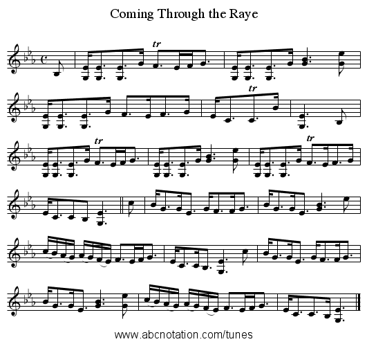 Coming Through the Raye - staff notation