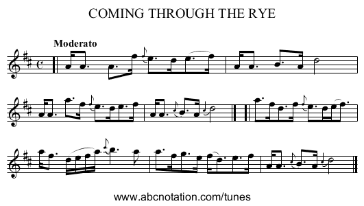 COMING THROUGH THE RYE - staff notation
