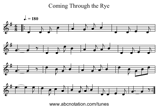 Coming Through the Rye - staff notation