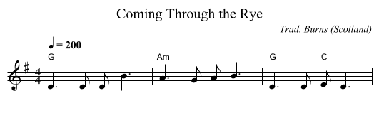 Coming Through the Rye - staff notation