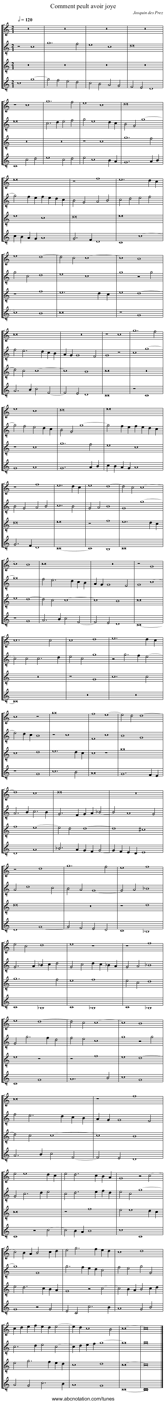 Comment peult avoir joye - staff notation