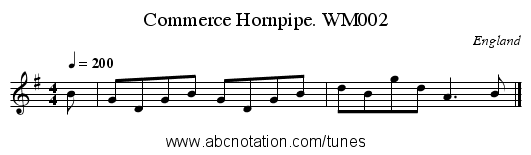 Commerce Hornpipe. WM002 - staff notation