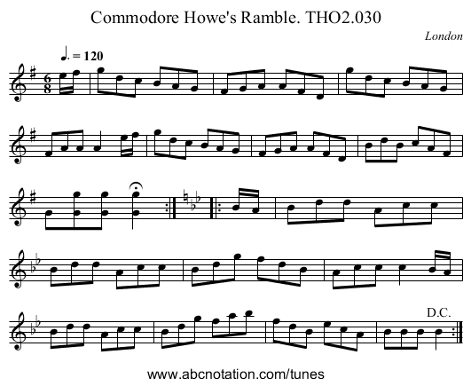 Commodore Howe's Ramble. THO2.030 - staff notation