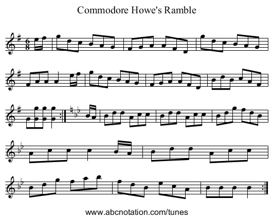Commodore Howe's Ramble - staff notation